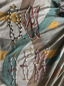 Beaded Anklets with Charms - Set of 7