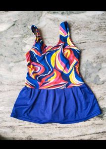 Vibrant Retro Swirl Swimdress with Skirt