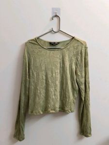 Green Textured Long Sleeve Top