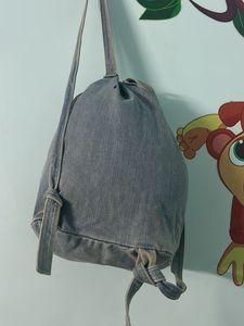 Drawstring Light Blue Denim Backpack