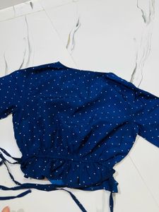 Chic Navy Polka Dot Peplum Top