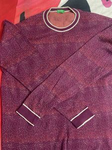 Maroon Printed Crew Neck Sweater