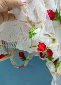 Chic White Lehenga Skirt with Strawberry Print