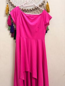 Vibrant Pink Off-Shoulder Maxi Dress