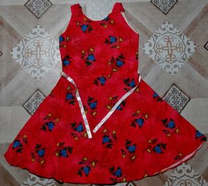 Red Floral Print Sleeveless Dress Size-32