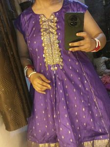 Elegant Purple Kurta Set with Gold Print