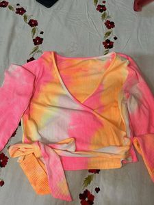 Tie-Dye Long Sleeve Wrap Top