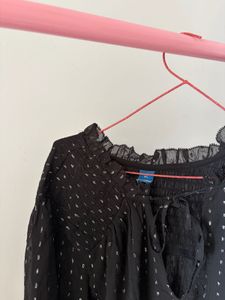 Sheer Black Blouse with Metallic Dots