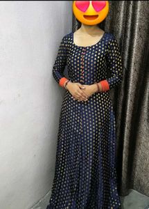 Elegant Navy Blue Brocade Gown