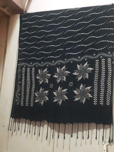 Black Dupatta with White Floral Print