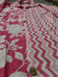 Pink Floral &amp; Zigzag Print Kurta