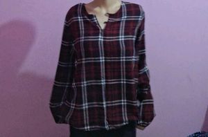 Red Plaid Long Sleeve Top