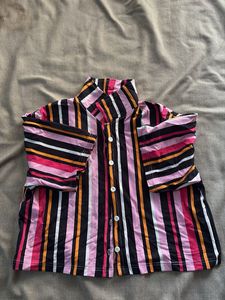 Striped Button-Up Crop Top