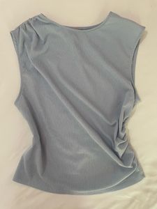 Chic Blue Ruched Sleeveless Top
