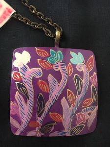 Floral Purple Handpainted Pendant Necklace
