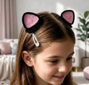 Cute Pink &amp; black Cat Ear Hair Clips