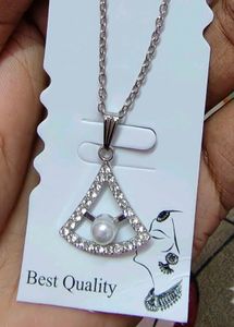 Elegant Pearl &amp; Crystal Triangle Necklace