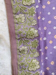 Purple &amp; Olive Green Bandhani Saree
