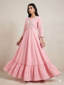 Elegant Pink Bandhani Gown