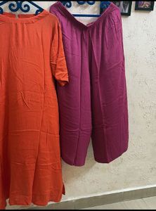 Plus Size Orange Kurta &amp; Palazzo Pants Set