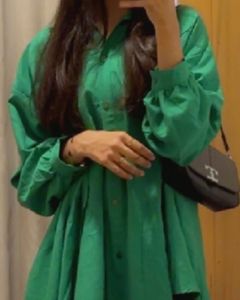 Vibrant Green Button-Up Midi Dress