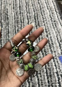 Charming Green Beaded Charm Bracelet