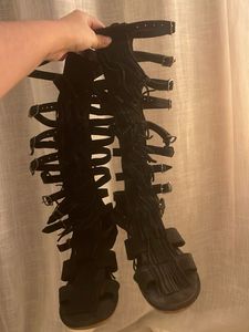 Black Fringed Gladiator Sandals