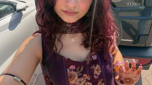 stitched purple floral kurta and bell bottom set