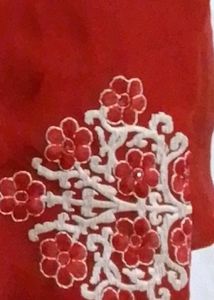 White Bordered Red Embroidered Saree