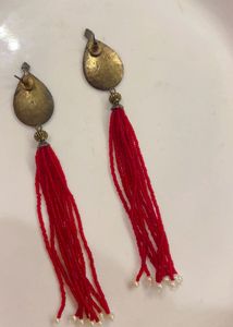 Red Beaded Tassel Earrings