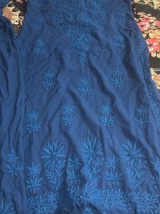 Blue Embroidered chikankari kurta set