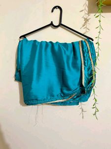 Teal Silk Saree with Golden Border