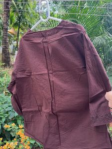 Embroidered Brown Cotton Kurta