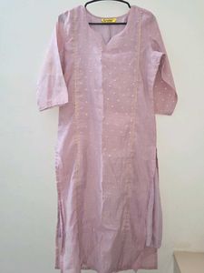 size L Light Pink Kurta with Polka Dots