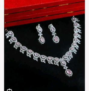 Elegant Pink Stone Necklace & Earring Set
