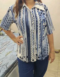 Retro Abstract Print Button-Up Shirt - XXL