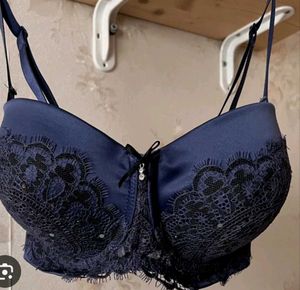 Beautiful Blue Longline Bra with Lace Detail