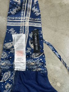 Navy Blue Paisley Print Halter Top with Tie Back