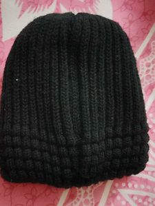 150.Black Beanie with Embroidered Flowers