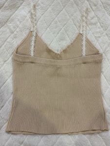 Cute Beige Cami Top with Lace Trim