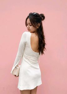 Shein Boat Neck Bell Sleeve Crochet Mini dress