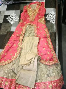 Pink And Golden Kurta Set
