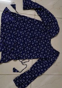 Blue Square Neck Straight Sleeve Corset Kurti