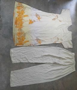 Yellow Pastel Embroidered Short Kurti And Pants