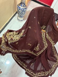 handwork coffe brown  Saree