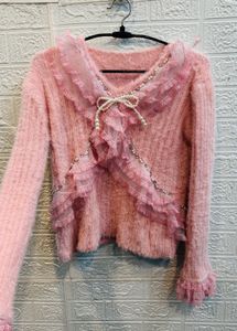 🇫🇷 Paris Imported Ruffle &amp; Pearl Sweater
