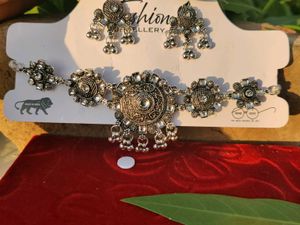 Oxidized Silver Necklace and Earrings Set