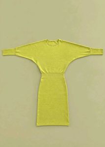 LIME GREEN KNITTED LONG SLEEVE BODYCON DRESS