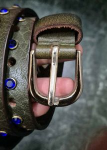 New Women's Green Embellished Leather Belt