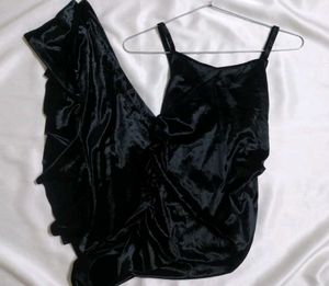 Black Velvet Ruched Dress